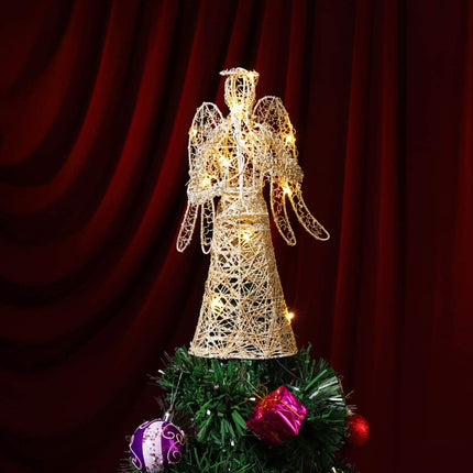 PRETYZOOM Lighted Glittered Christmas Angel Tree Topper Hollow Wire Angel Treetop Xmas Tree Topper for Christmas Ornaments and Holiday Seasonal Decor