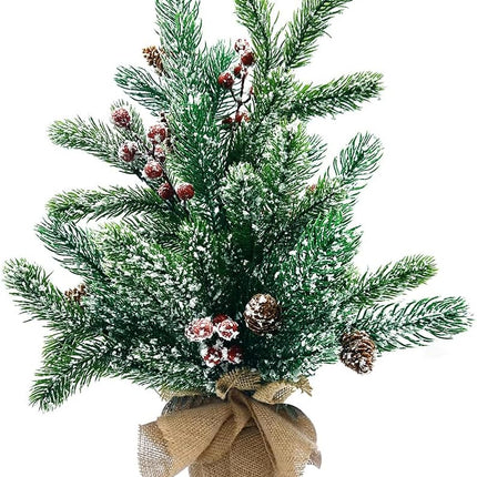 Artificial Mini Christmas Tree, 20" Tabletop Mini Snow Flocked Xmas Pine Tree with Cloth Bag Base & Ornaments for Christmas Holiday Indoor Home Kitchen Dining Table Decoration