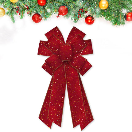Hying Large Christmas Bows for Wreath, Christmas Wreath Bow Glitter Red Velvet Bows Xmas Tree Topper Bows Ornaments for Front Door Year Christmas Party Decoration Supplies