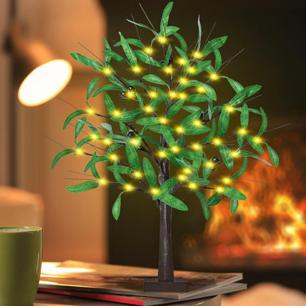 2FT Lighted Olive Tree - 24 Inch Light Up Olive Tree with 36 LED Lights, 12 Fruits, 72 Leaves, Timer Battery Operated Table Top Artificial Lighted Tree for Wedding Party Tabletop Decorations Indoor