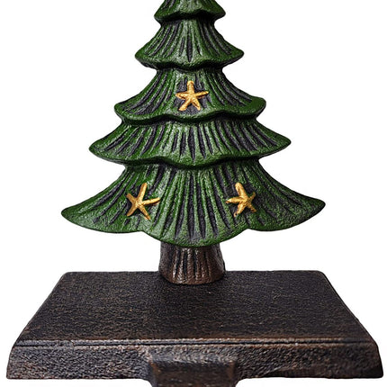 Lulu Decor, Cast Iron Decorative Christmas Tree Stocking Holder, Solid, Beautiful, Set of 2, Perfect for, Stocking Hanger (2 Trees with Stars).