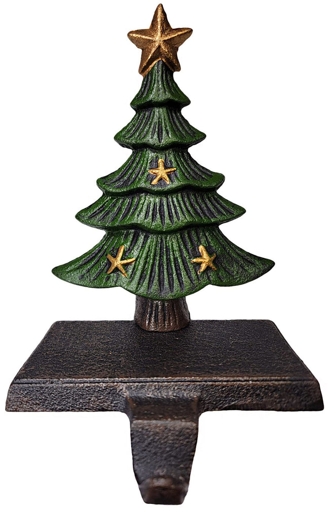 Lulu Decor, Cast Iron Decorative Christmas Tree Stocking Holder, Solid, Beautiful, Set of 2, Perfect for, Stocking Hanger (2 Trees with Stars).
