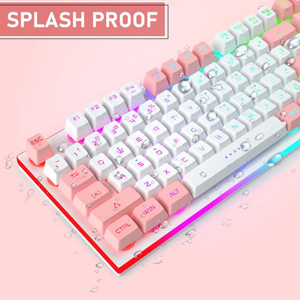 Camiysn Gaming Keyboard, Wired Keyboard with RGB Backlit, Full Size Keyboard with White&Pink Mixed Color Keycaps, Keyboard with 26 Keys Anti-ghosting for Computer/PC/Laptop/Mac/Windows/Office