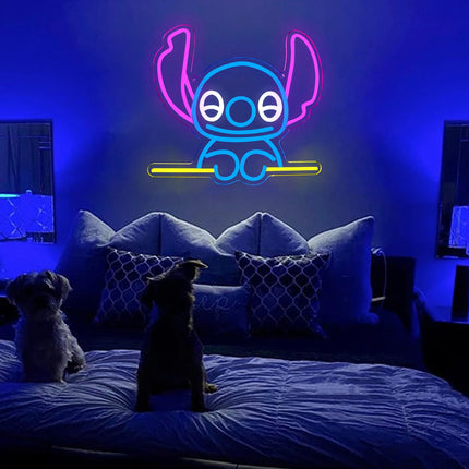 Stitch Neon Signs for Bedroom Decor, Dimmable Stitch LED Neon Lights for Wall Art Decor for Kids Game Room Man Cave Girl Boys Girl Birthday Party Christmas and Thanksgiving (Blue)