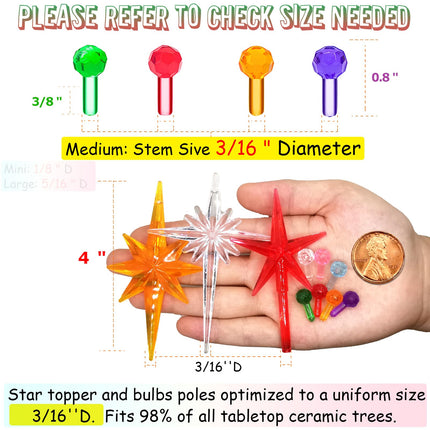 KonohaELF®Globe Pinlites Bulbs for Replacement Ceramic Christmas Tree- Round Faceted Globe Lights Ornaments, Crystal Clear (140 Pack ＆3 Plastic Topper)