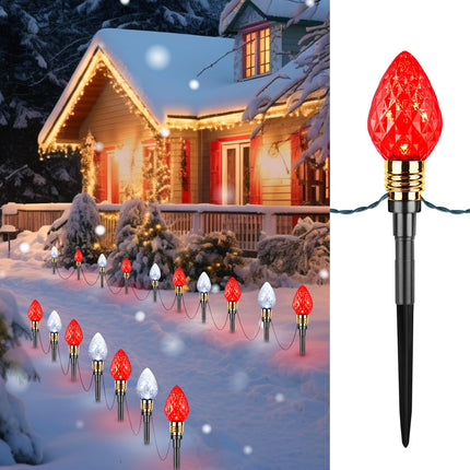 Brightown 2 Pack Strawberry C9 Christmas Pathway Lights Outdoor - Total 34.8 Feet 20 LED Christmas Walkway Lights, Christmas Lights Outdoor Decorations for Yard Lawn Holiday Outside, Red and White