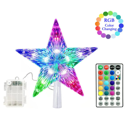 Christmas Star Tree Topper Lights 9.5 inch with Versatile Remote Controller Treetop Christmas Decoration Light Bethlehem Star (LED Color-Changing 3AA Battery Powered)