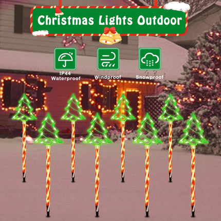 Yinhua 8 Pack Christmas Pathway Lights Outdoor with 4 Christmas Theme Music, Waterproof LED Christmas Tree Candy Lights with Stakes, Christmas Decorations Outdoor for Yard Patio Walkway Garden Decor