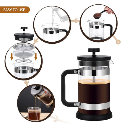 French Press Coffee Maker 21 oz, Cold Brew Heat Resistant Thickened Borosilicate Coffee Pot, Coffee Presses 600 ml, Tea and Frothed Milk Press (Black，21Ounce)