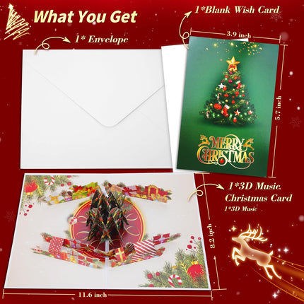 Pop Up Christmas Cards with Music & Lights, 3D Christmas Tree, Christmas s Greeting Card Inlcudes Envelope, Play We Wish You A Merry Christmas