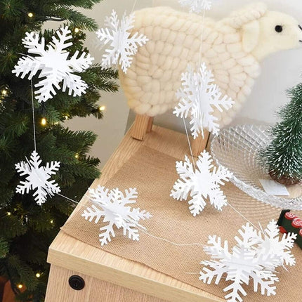 OuMuaMua Winter Christmas Hanging Snowflake Decorations, 12PCS Snowflakes Garland & 12PCS 3D Glittery Large White Snowflake for Christmas Winter Wonderland Holiday Year Party Home Decorations