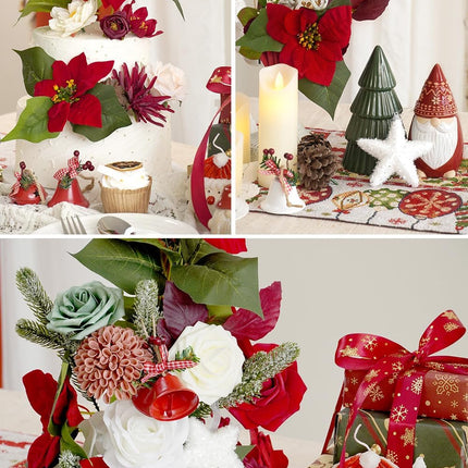 Artificial Flower Box Set Christmas red Themed Floral Decorations，Silk Fake Flowers for DIY Centerpieces Cake Decorations, Xmas Wreath Floral Arrangements Party (Merry Christmas Red)