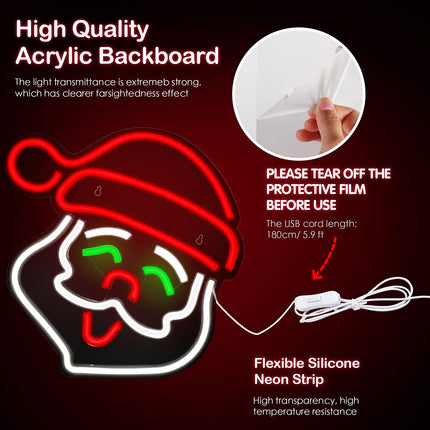 Santa Claus Neon Signs Christmas LED Sign Light with Acrylic Board Wall Decorative Neon Night Sign Christmas Light up Wall Decor for Christmas Party Supplies Bedroom Wedding Bar Pub Club