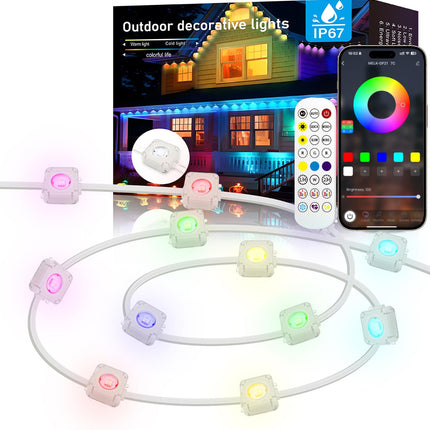 Permanent Outdoor Lights, Smart RGB Outdoor Lights with Remote & APP Control,100ft with 60 LED Eaves Lights 75 Scene Modes IP67 Waterproof for Christmas, Halloween Decor, Outdoor Decor
