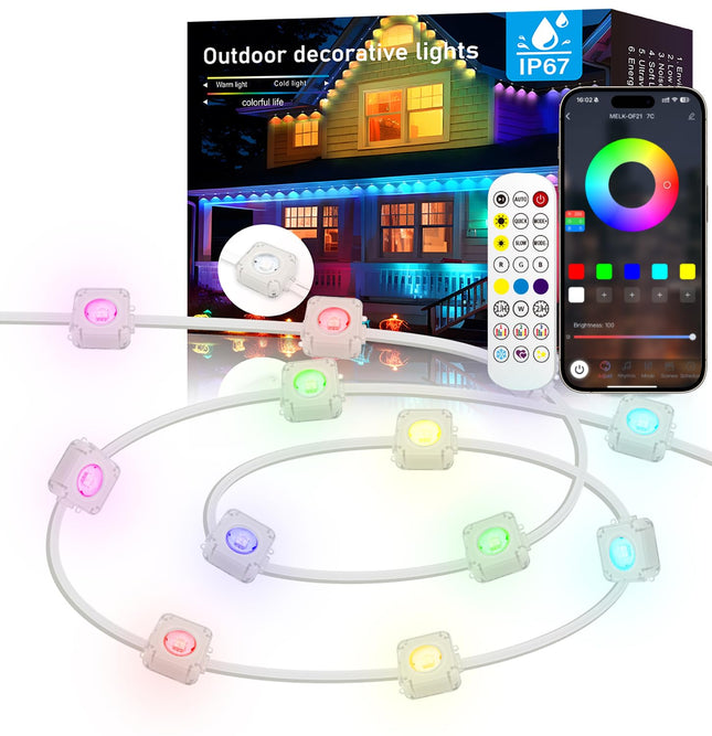 Permanent Outdoor Lights, Smart RGB Outdoor Lights with Remote & APP Control,100ft with 60 LED Eaves Lights 75 Scene Modes IP67 Waterproof for Christmas, Halloween Decor, Outdoor Decor