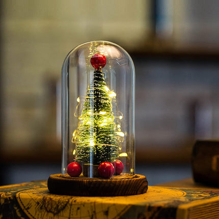 LED Christmas Tree in Glass Dome, Mini Christmas Tree Creative Table Decoration Unique for Home Indoor Tabletop Xmas Decor, Birthday Christmas Xmas s Present