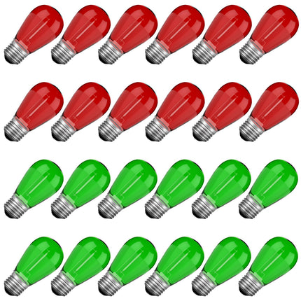 Red Green Light Bulbs for Christmas Decoration, 1Watt Waterproof Shatterproof Replacement Bulbs for Indoor Outdoor String Lights, E26 Screw Base,24Pack