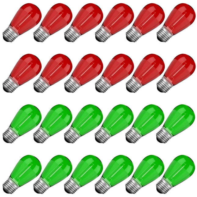 Red Green Light Bulbs for Christmas Decoration, 1Watt Waterproof Shatterproof Replacement Bulbs for Indoor Outdoor String Lights, E26 Screw Base,24Pack