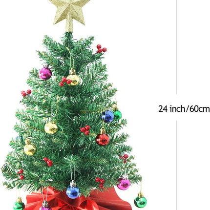 24 Inch Tabletop Christmas Tree, Artificial Mini Xmas Pine Tree with LED String Lights and Ornaments,Christmas Decoration Tree Decor