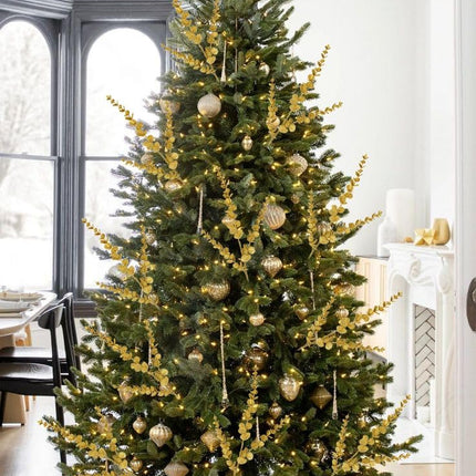 Oairse 8 Pcs Christmas Tree Picks and Sprays Gold Glitter Christmas Picks 25.6" Christmas Glitter Eucalyptus Leaves Stems for Christmas Tree Filler Branches Wreaths Centerpieces Holiday Decorations