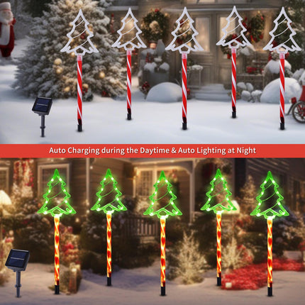 BRIGHTDECK Solar Christmas Pathway Lights Outdoor Decorations, 8 Modes Xmas Tree Candy Lights Waterproof Led Garden Stake Lights for Walkway Yard Lawn Porch Holiday Decor 5-Pack