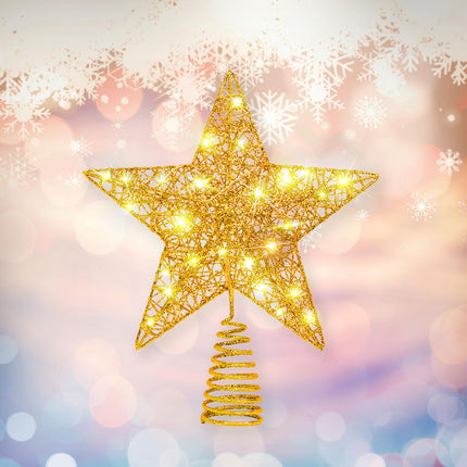 Glittering Gold 24 LED Lights Five-Pointed Star 30cm×25cm Christmas Tree Topper - Perfect for Christmas Tree Decorations