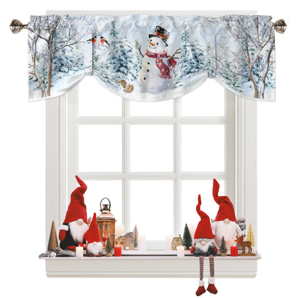 Christmas Snowman Tie Up Window Valances for Kitchen, Winter White Rod Pocket Kitchen Curtain Valance Small Window Topper Decor Xmas Tree Valance Curtains for Living Room, Bedroom, Bathroom, 60" x 18"