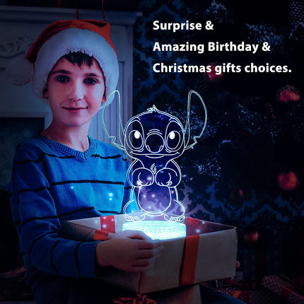 Hoofun 3D Illusion Stitch Night Light: Stitch s Light with Remote Control and Smart Touch, Stitch Stuff for Girls Room Decor Lamp Birthday Christmas s