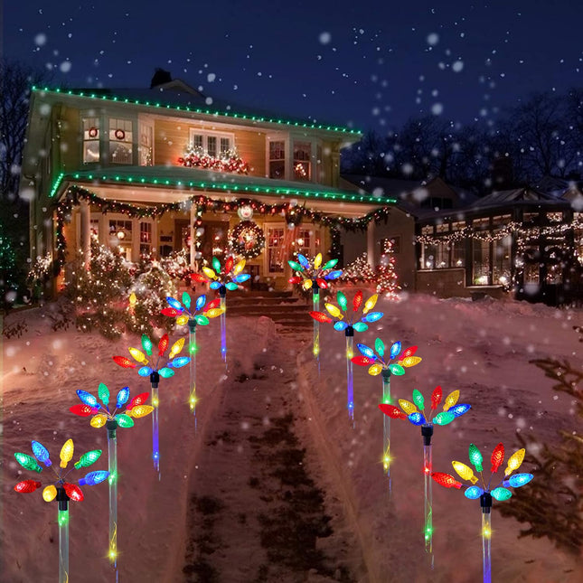 est Solar Christmas Lights Outdoor Pathway Lights, 10 Pack Strawberry Firework Stake Lights for Christmas Decorations, Outside Christmas Lights for Walkway Driveway Lawn Lane Decor, Multicolored