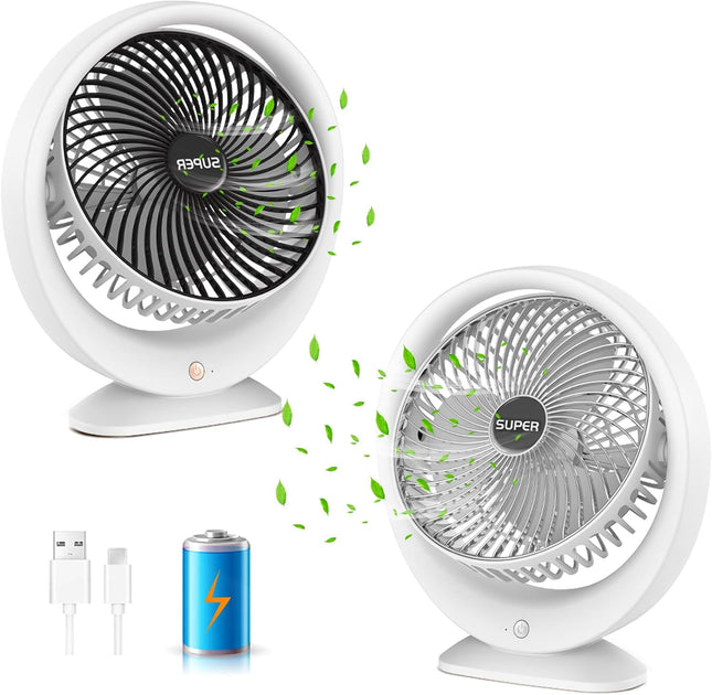 2Packs Desk Fans, 6Inch Portable Battery Operated Fan, Table Fans Up To 7.5 Hours 3 Speed 120° Head Rotation Small Personal Desk