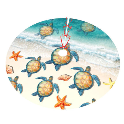 Sea Turtle Beach Starfish Ocean Coastal 36 Inch Christmas Tree Skirt Carpet Mat Funny Party Decor Supplies for Xmas Halloween Decorations Occasion Ornament