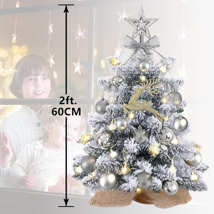 Small Christmas Tree with Lights,Flocked Tabletop Christmas Tree with 30 LED Lights,Mini Christmas Tree Prelit Little Christmas Tree Pre Lit Christmas Tree for Table Top Christmas Decoration