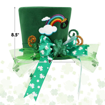 CiyvoLyeen St. Patrick Day Tree Topper Hat Large Green Velvet Hat Leprechaun Top Hat for Christmas Tree Decor Green Shamrock Bowknot Irish Home Decor Wreath Attachment Idea