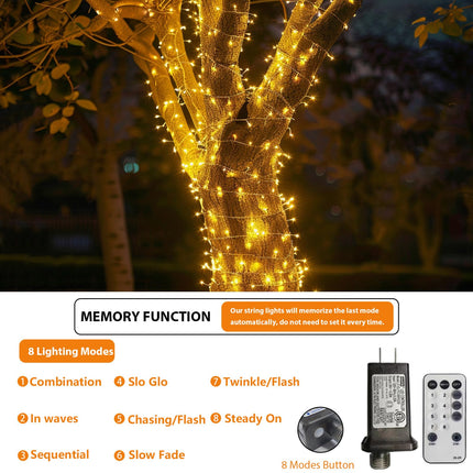 MEHOFOND 100ft 300 LED Christmas String Lights, 8 Lighting Modes Fariy LED String Lights, Timer Plug in Xmas Bday Wedding Party Decoration Outdoor Indoor Waterproof Holiday Garden Decor (Warm White)