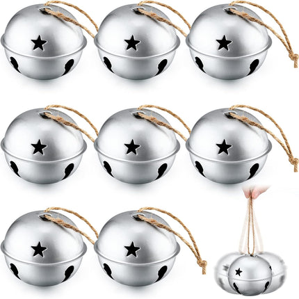 8 Pieces Christmas Bells Jumbo 3.15'' Christmas Star Cutouts Bells Xmas Bells Large Bells for Craft Bells Ornament Christmas Tree Decor, Silver