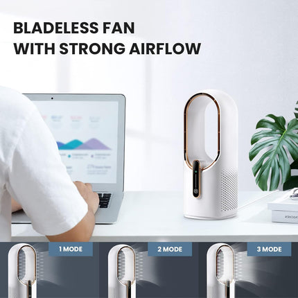 Desk Fan Bladeless, 11.8 Inch Office Fan Small, Quiet, 3 Speed Adjustment, Touch Control, Easy To Clean, Desk Fans Small Quiet