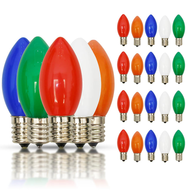 25 Pack C9 Multicolor Christmas Light Bulbs, C9 Ceramic LED Replacement Bulbs for Outdoor Vintage Christmas String Light, E17/C9 Intermediate Base- Multicolor