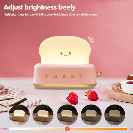 QANYI Cute Desk Decor Toaster Lamp, Kawaii LED Toast Bread Night Light Rechargeable and Portable Light with Timer, Christmas s Ideas for Baby Kids Girls Teens Teenages