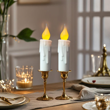 LINCOUNTRY. Short Battery Opererated Taper Candles Flickering Flame White Flameless Taper Candles with Timer Realistic Plastic LED Candlesticks, 4.65 Inch Home Christmas Halloween Wedding Decor, 6 pcs