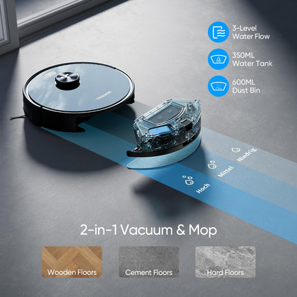 Tesvor S5 Max Robot Vacuum And Mop Combo, 6000Pa Suction Robotic Vacuum Cleaner, Lidar Navigation,5200Mah,260Mins Runtime, 10 Nogo&Nomop Zones, Smart Mapping,Perfect For Pet Hair And Hard Floor