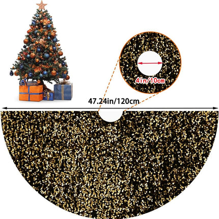 XIMISHOP 48inches Sequin Tree Skirt, Glitter Golden Black Tree Skirt Mat for Christmas Halloween Holiday Tree Decorations