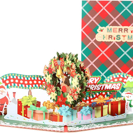 Pop Up Christmas Cards,3D Handmade Christmas Cards,Christmas wreath, for Christmas or Holidays,6" x 8" Cover - Includes Envelope and Removable Note Tag