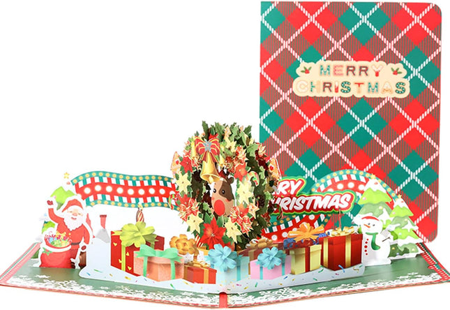 Pop Up Christmas Cards,3D Handmade Christmas Cards,Christmas wreath, for Christmas or Holidays,6" x 8" Cover - Includes Envelope and Removable Note Tag