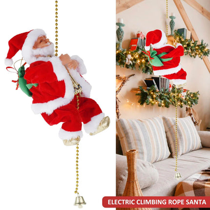 Electric Santa Climbing Rope Battery Operated Climbing Santa Claus, Climbs Up and Down, Christmas Decorations Christmas Tree Ornament Holiday Xmas Party Supplies Home Decor