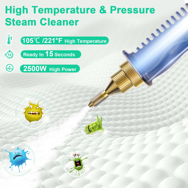 Steam Cleaner, 1200Ml High Pressure Steamer For Cleaning Handheld Steam Cleaner For Home,Hightemperature Steamer Cleaner For Car,Upholstery,Kitchen, Bathroom, Carpet，Grout And Tilemint