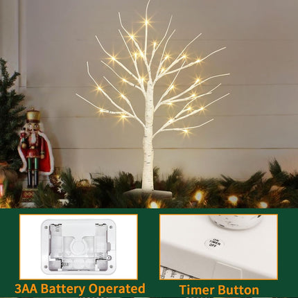 EAMBRITE Birch Tree with LED Lights for Christmas Decorations Indoor, Lighted Tabletop Tree 22 in 24 LED White Twig Battery Operated Mini Small Artificial Trees for Home Table Centerpiece Mantel 4pcs