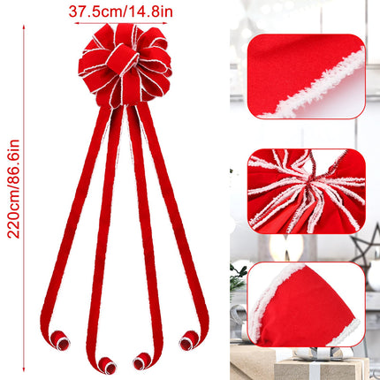 Ceenna 14.8 x 86.6 Inch Extra Large Christmas Bows Red Velvet Wreath Bow Christmas Tree Toppers Bows with White Edge for Christmas Xmas Holiday Fron