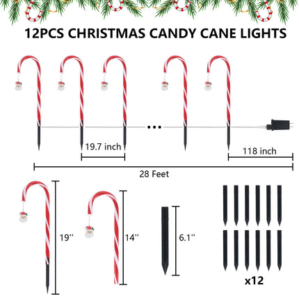 12 Pack Christmas Candy Cane Pathway Lights Christmas LED Candy Cane Lights 8 Flash Modes Candy Cane Pathway Markers Decorations Light Up Candy Canes Lights Outdoor for Walkway Yard Patio Garden Lawn