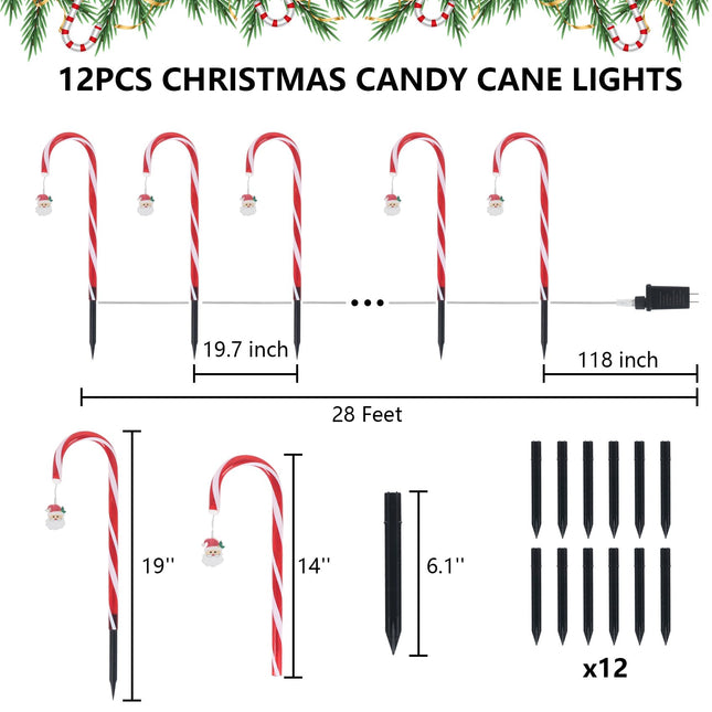12 Pack Christmas Candy Cane Pathway Lights Christmas LED Candy Cane Lights 8 Flash Modes Candy Cane Pathway Markers Decorations Light Up Candy Canes Lights Outdoor for Walkway Yard Patio Garden Lawn