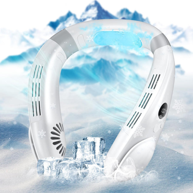 Cooling Neck Fan, Hands Free Bladeless Neck Fan With Cooling Plate OneButton Instant Cool Down Neckband Fan 4400 Mah Battery